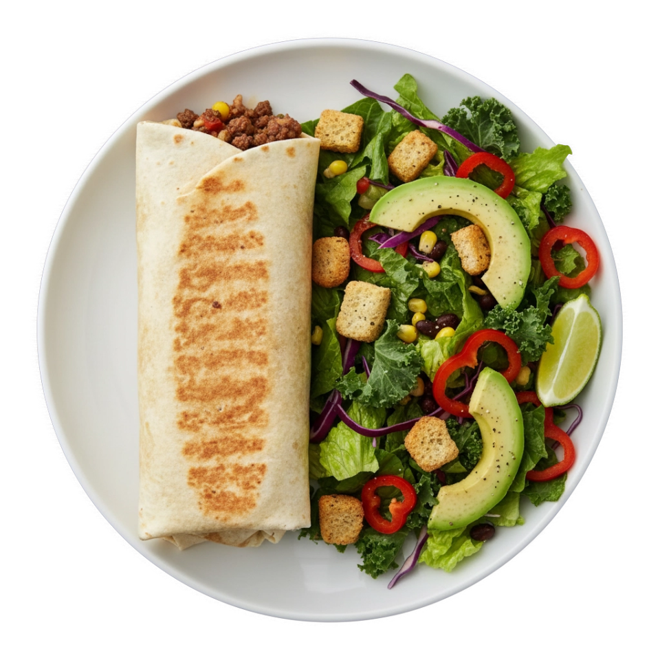 Ensalada y burrito en bowl Ensalada y burrito en bowl